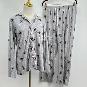 Croft & Barrow Easter Rabbits Two-Piece Button-Up Pajama Set Size Small